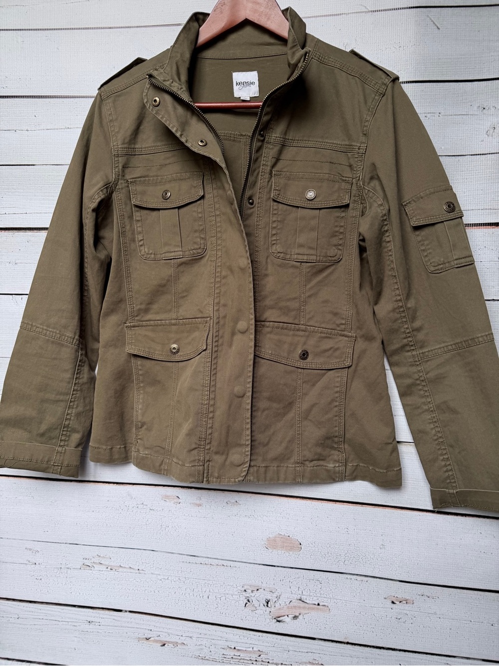 Kensie Olive Green Cotton Canvas Military Utility Field Jacket- Medium - Picture 4 of 5